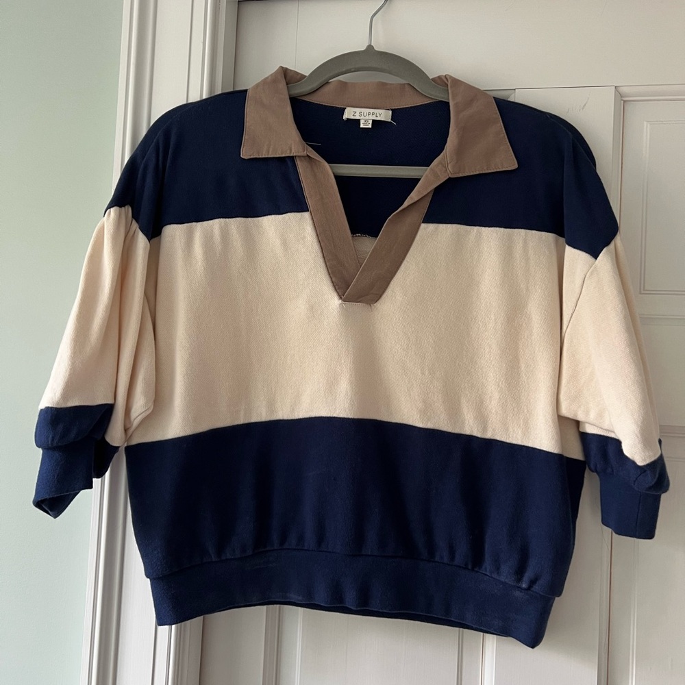 Z Supply Navy and Mauve Collar Rugby Tee